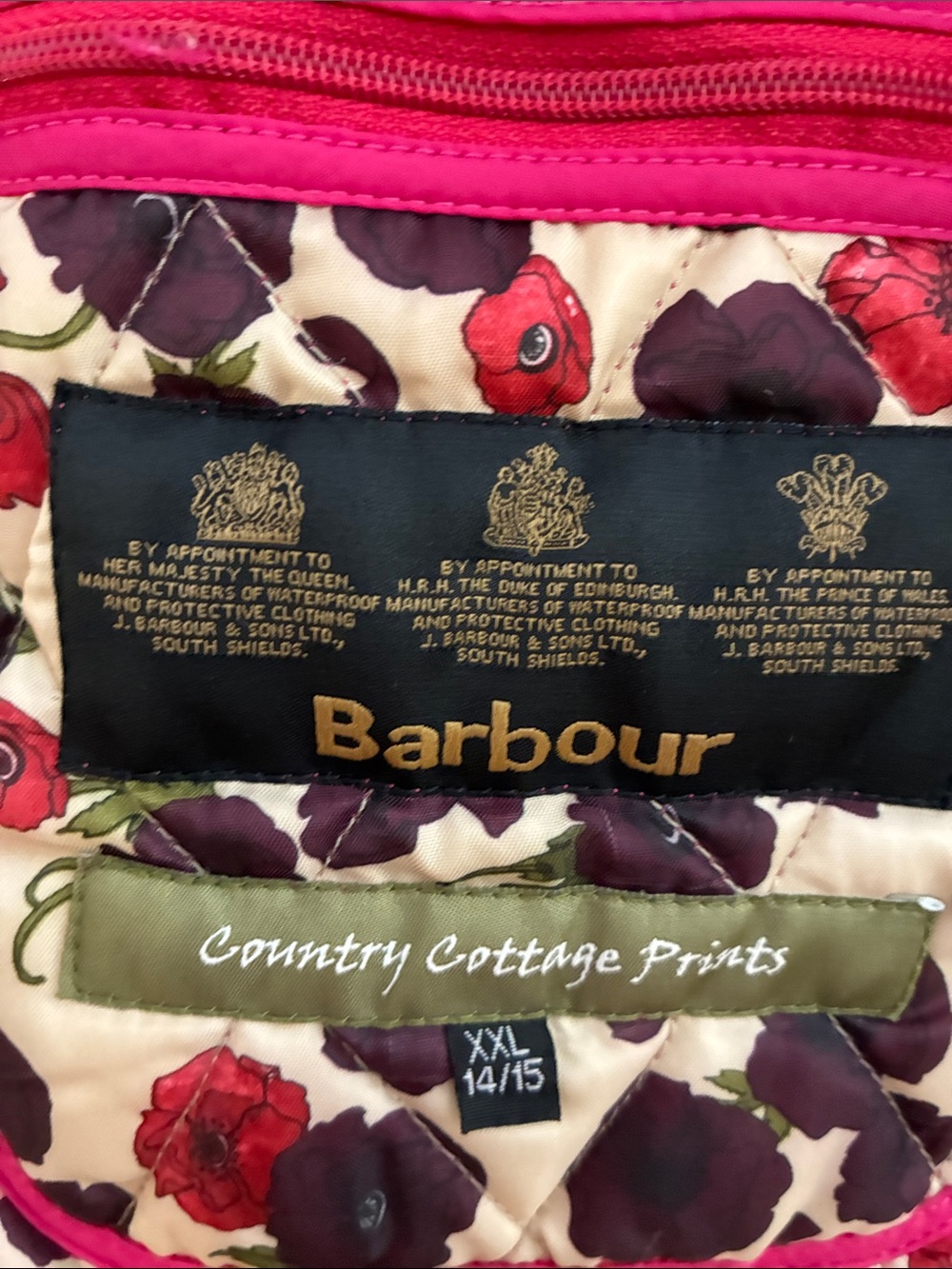 Girls Barbour Pink Quilted Jacket with Floral Lining XXL EUC - Picture 5 of 8